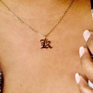 Letter K - Gold Old English Initial Necklace​
